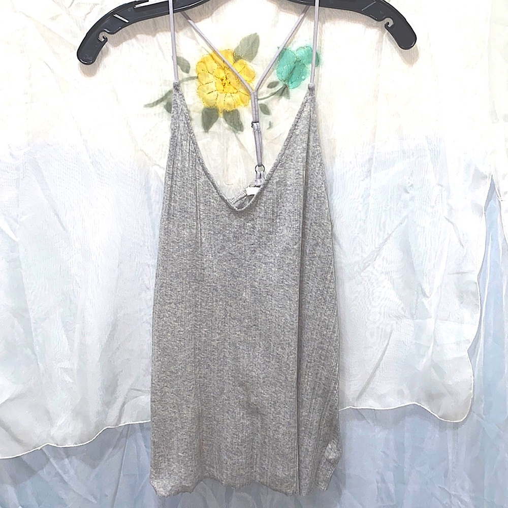 SKIN HEATHER GREY RIBBED COTTON CAMI TANK SZ M